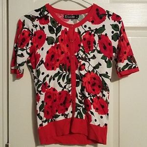 Red and white floral cardigan